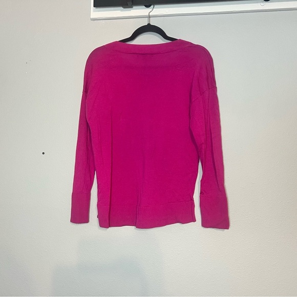 Banana Republic Pink Magenta V-Neck Merino Wool Sweater Womens Medium - Picture 3 of 7